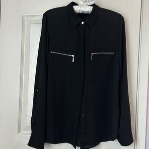 Women Apt. 9 Long Sleeves Convertible Blouse M Black with silver front pockets